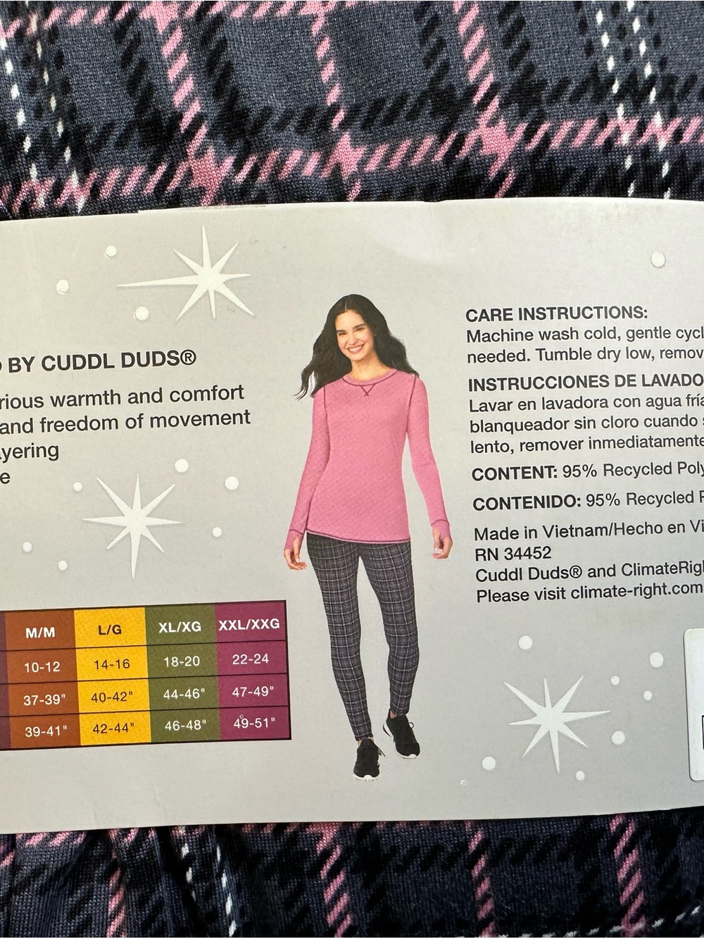 NWT ClimateRight by Cuddl Duds 2-Pc Base Layer Set Pink Plaid XXL - Picture 3 of 3